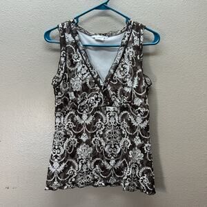 Papillon Blanc Brown and White Lace-Pattern Tank Top